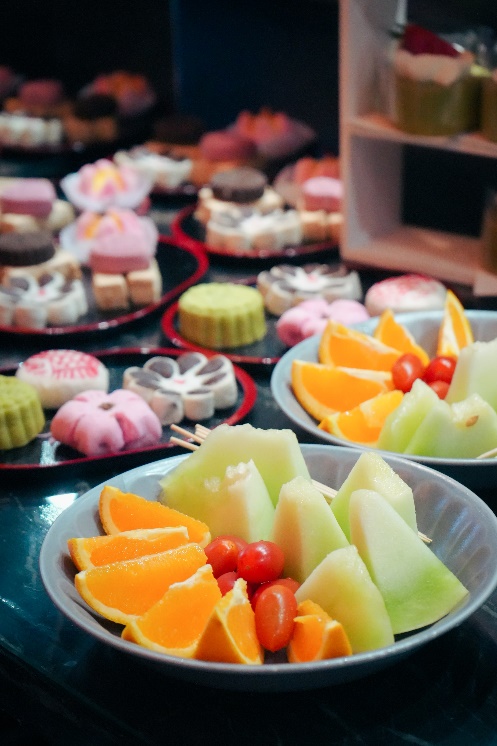 Colourful fruits and snacks